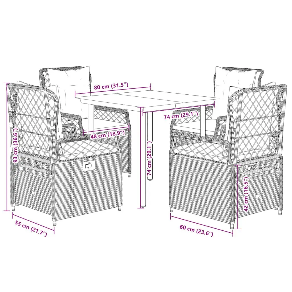 Garden Dining Set 5 Piece PE Rattan Chairs Table Outdoor Patio Furniture Grey