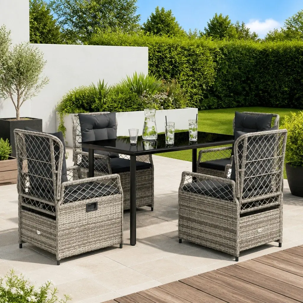 Garden Dining Set Grey 5 Piece Outdoor Furniture Poly Rattan with Cushions