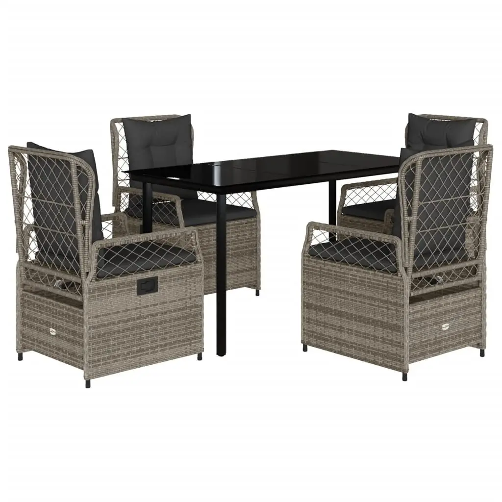 Garden Dining Set Grey 5 Piece Outdoor Furniture Poly Rattan with Cushions