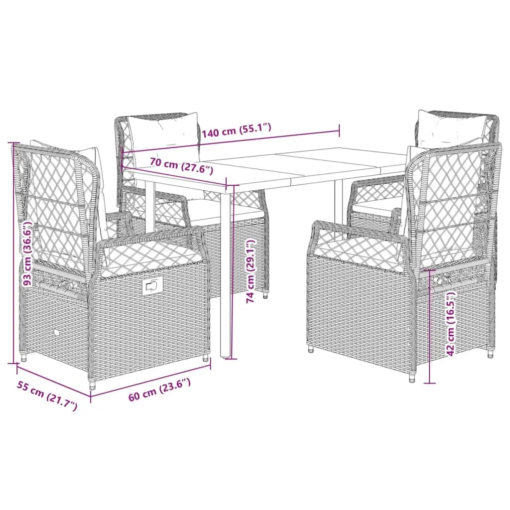Garden Dining Set Grey 5 Piece Outdoor Furniture Poly Rattan with Cushions
