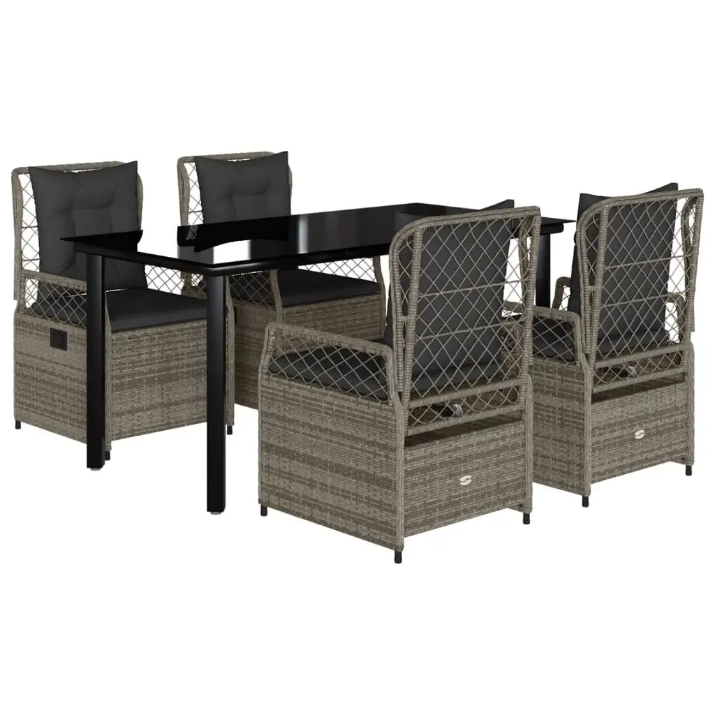 Garden Dining Set 5 Piece Outdoor Furniture Grey Poly Rattan Cushions Glass