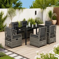 Compact and Stylish 7 Piece Garden Dining Set with Cushions