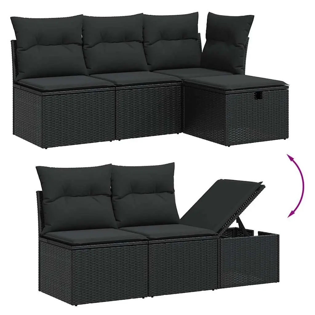 5 Piece Outdoor Garden Sofa Set with Cushions Black Poly Rattan Patio Furniture