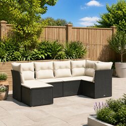 Garden Sofa Set 6 Piece Outdoor Furniture Patio Seating Black Poly Rattan
