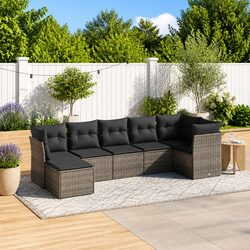 7 Piece Garden Sofa Set Grey Outdoor Furniture Patio Cushions Modular Rattan