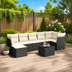 Garden Sofa Set 8 Piece Outdoor Furniture Patio Sectional Black Poly Rattan