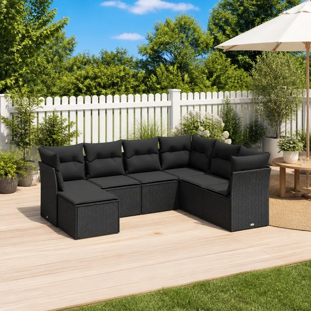 7 Piece Garden Sofa Set Black Modular Outdoor Furniture Poly Rattan Patio Sectional