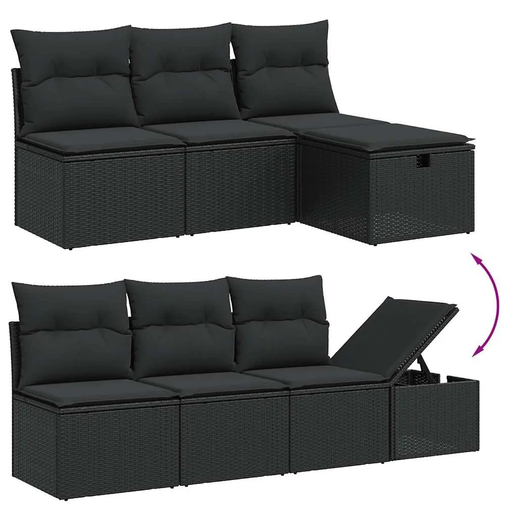 7 Piece Garden Sofa Set Black Modular Outdoor Furniture Poly Rattan Patio Sectional