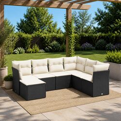 7 Piece Garden Sofa Set with Cushions Black Outdoor Patio Furniture Modular