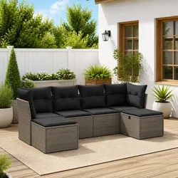 Grey Outdoor Garden Sofa Set 6 Piece Poly Rattan Modular Patio Furniture with