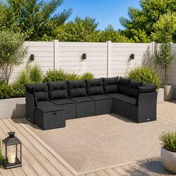 8 Piece Garden Sofa Set Outdoor Patio Furniture Black Rattan Cushions Modular