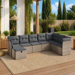 Garden Sofa Set 8 Piece Outdoor Furniture Grey Poly Rattan Modular Patio Seating
