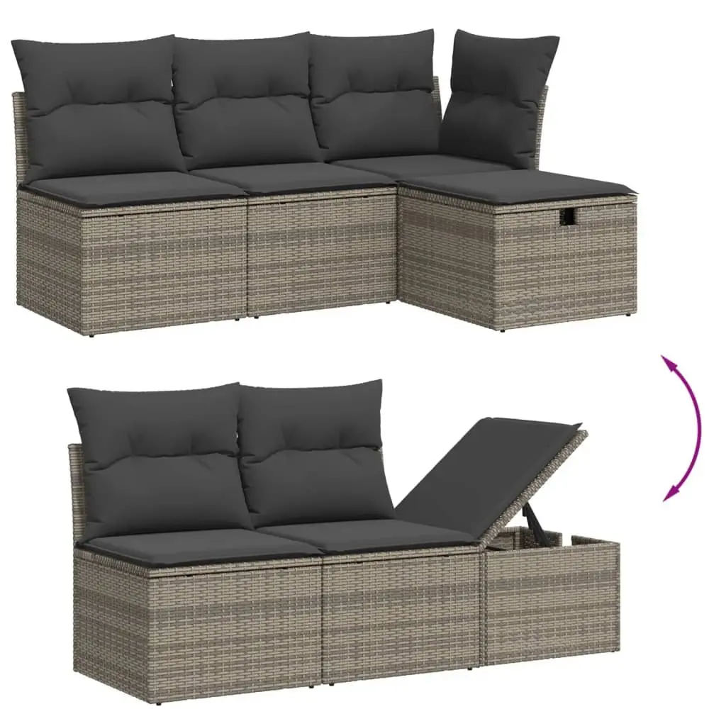 5 Piece Garden Sofa Set Grey Poly Rattan Outdoor Furniture with Cushions
