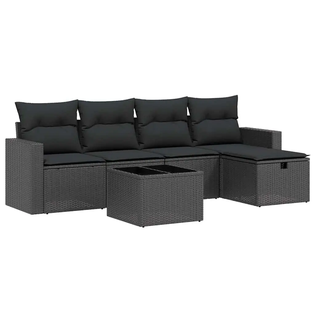 Garden Sofa Set 6 Piece Outdoor Furniture Patio Black Rattan with Cushions Table