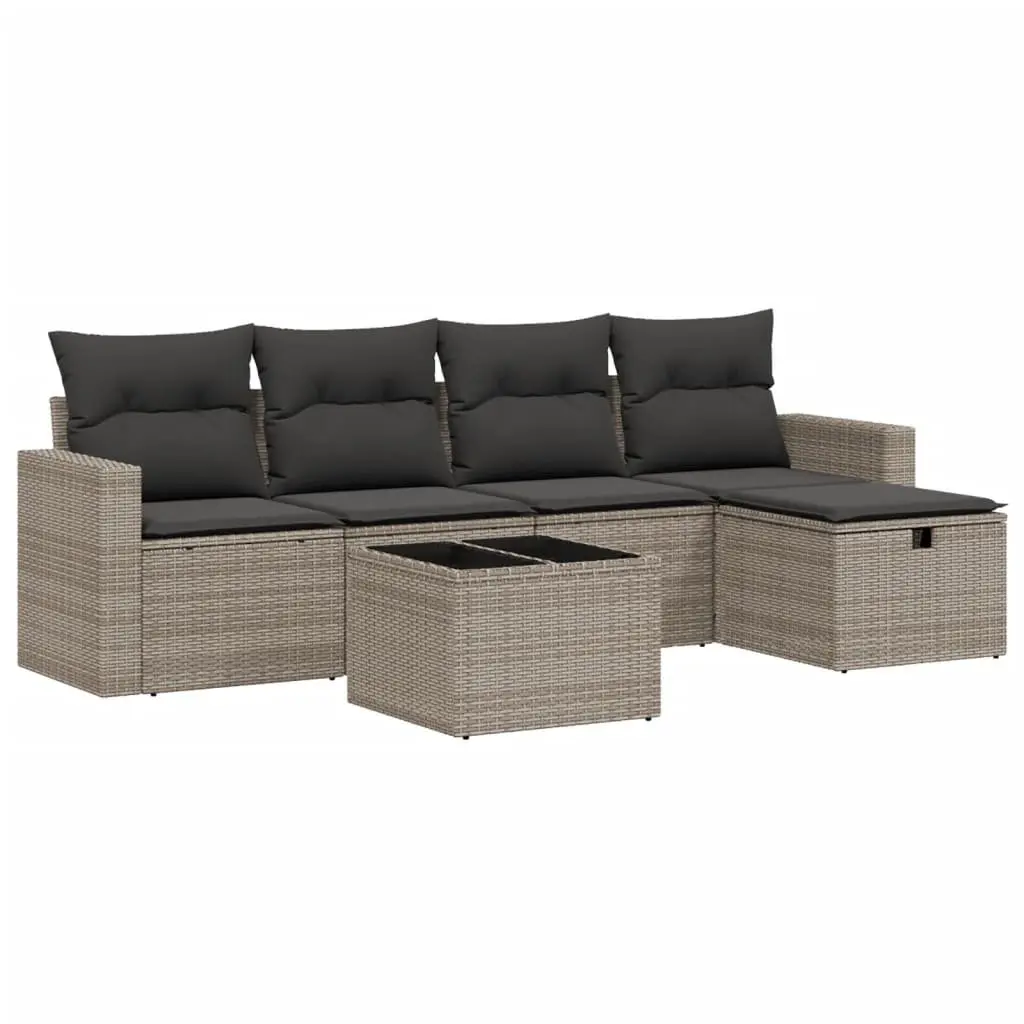 Garden Sofa Set 6 Piece Grey Poly Rattan Outdoor Furniture Patio Lounge with