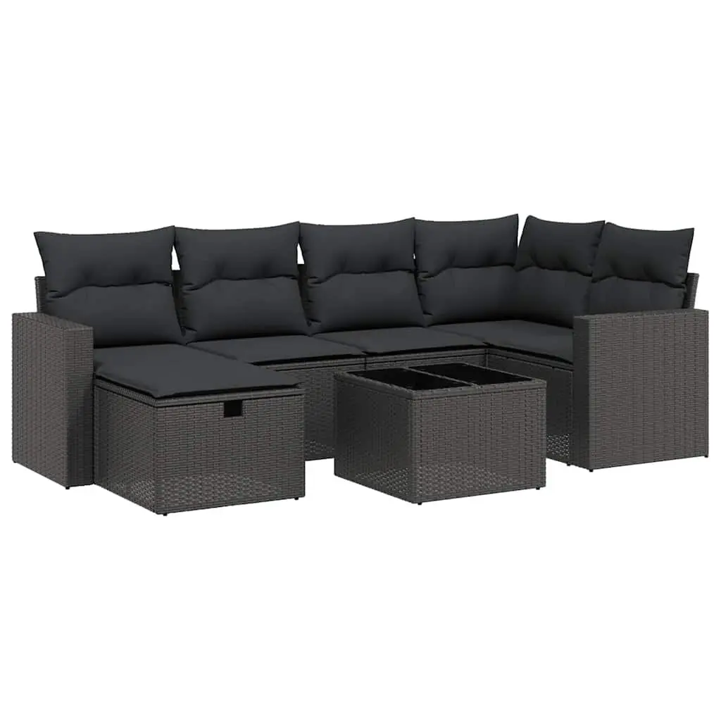 Garden Sofa Set Black 7 Piece Outdoor Furniture Poly Rattan with Cushions