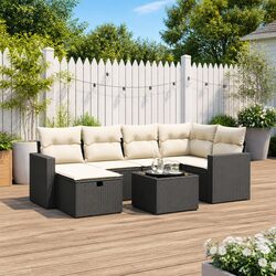 Concise 7 Piece Black Poly Rattan Sofa Set