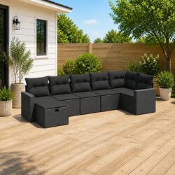 7 Piece Black Garden Sofa Set for Relaxation