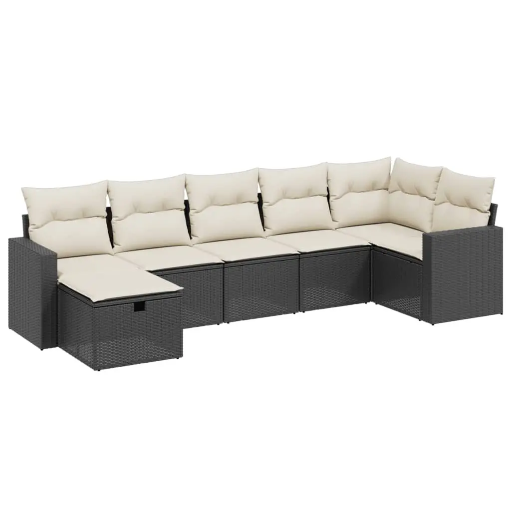 7 Piece Garden Sofa Set Outdoor Patio Furniture with Cushions Black Poly Rattan