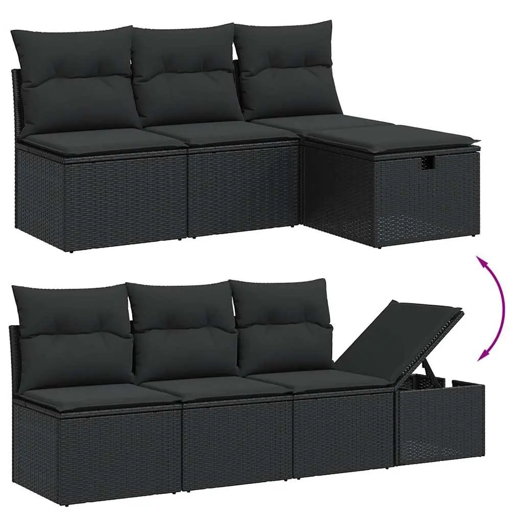 7 Piece Garden Sofa Set with Cushions Black Poly Rattan Outdoor Furniture Patio