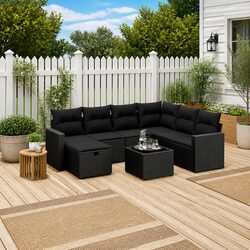 Garden Sofa Set 8 Piece Outdoor Furniture Patio Black Rattan Modular Lounge
