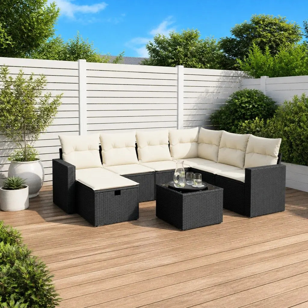 Garden Sofa Set Black 8 Piece Outdoor Furniture Poly Rattan with Cushions