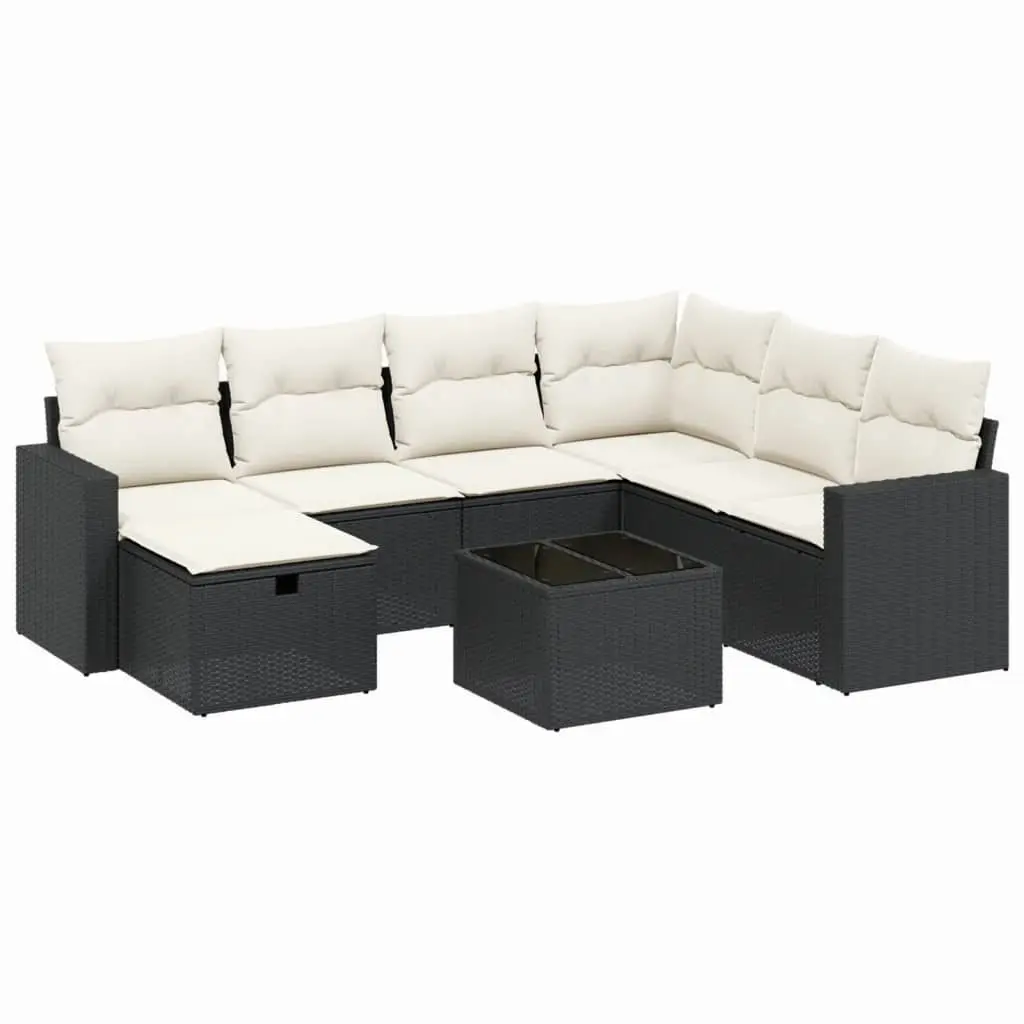 Garden Sofa Set Black 8 Piece Outdoor Furniture Poly Rattan with Cushions