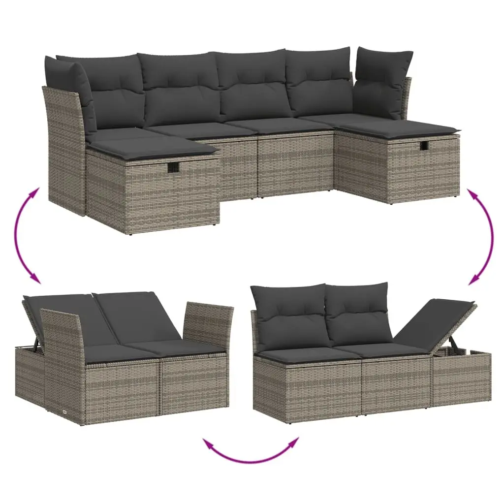 6 Piece Garden Sofa Set Grey Outdoor Furniture Patio Lounge Suite with Cushions