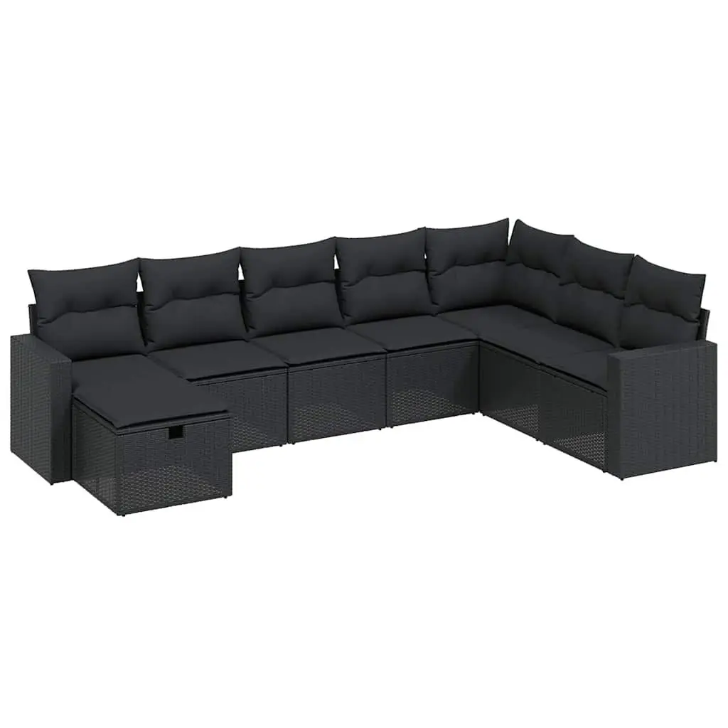 8 Piece Outdoor Garden Sofa Set Patio Furniture Black Poly Rattan with Cushions