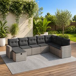 Garden Sofa Set 8 Piece Outdoor Furniture Patio Lounge Grey Rattan Cushions