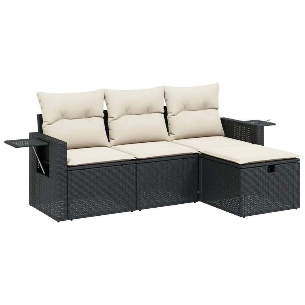 4 Piece Outdoor Garden Sofa Set with Cushions Black Poly Rattan Patio Furniture
