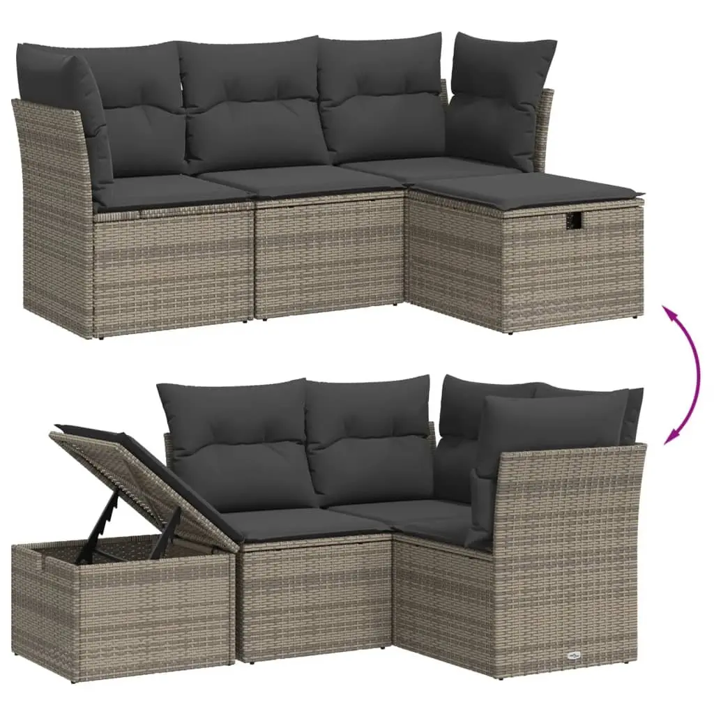 4 Piece Garden Sofa Set with Cushions Grey Outdoor Patio Furniture Modular