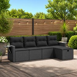5 Piece Garden Sofa Set Outdoor Furniture Patio Sectional Black Cushions