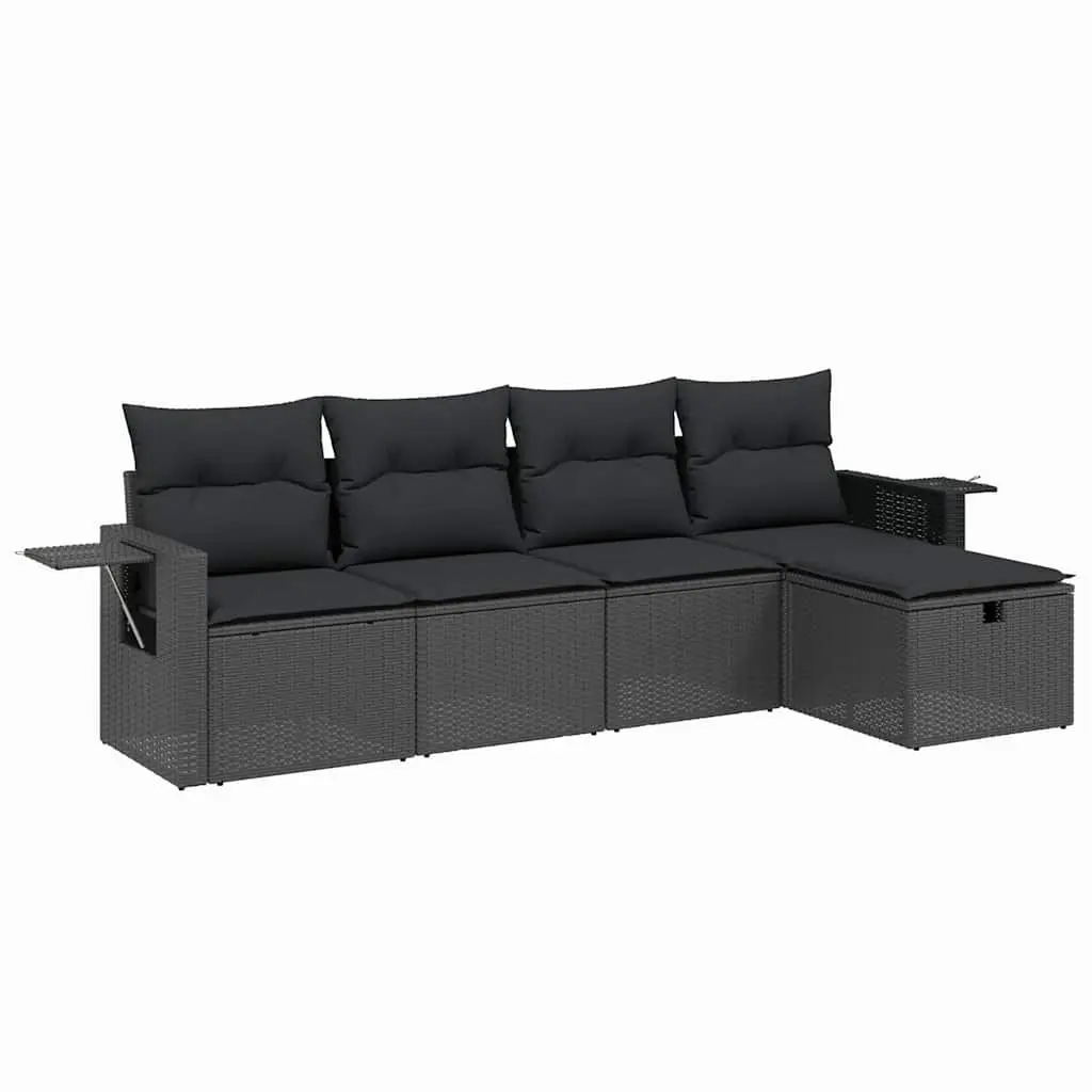 5 Piece Garden Sofa Set Black Modular Outdoor Furniture with Thick Cushions