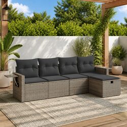 5 Piece Garden Sofa Set with Cushions Grey Outdoor Furniture Patio Rattan