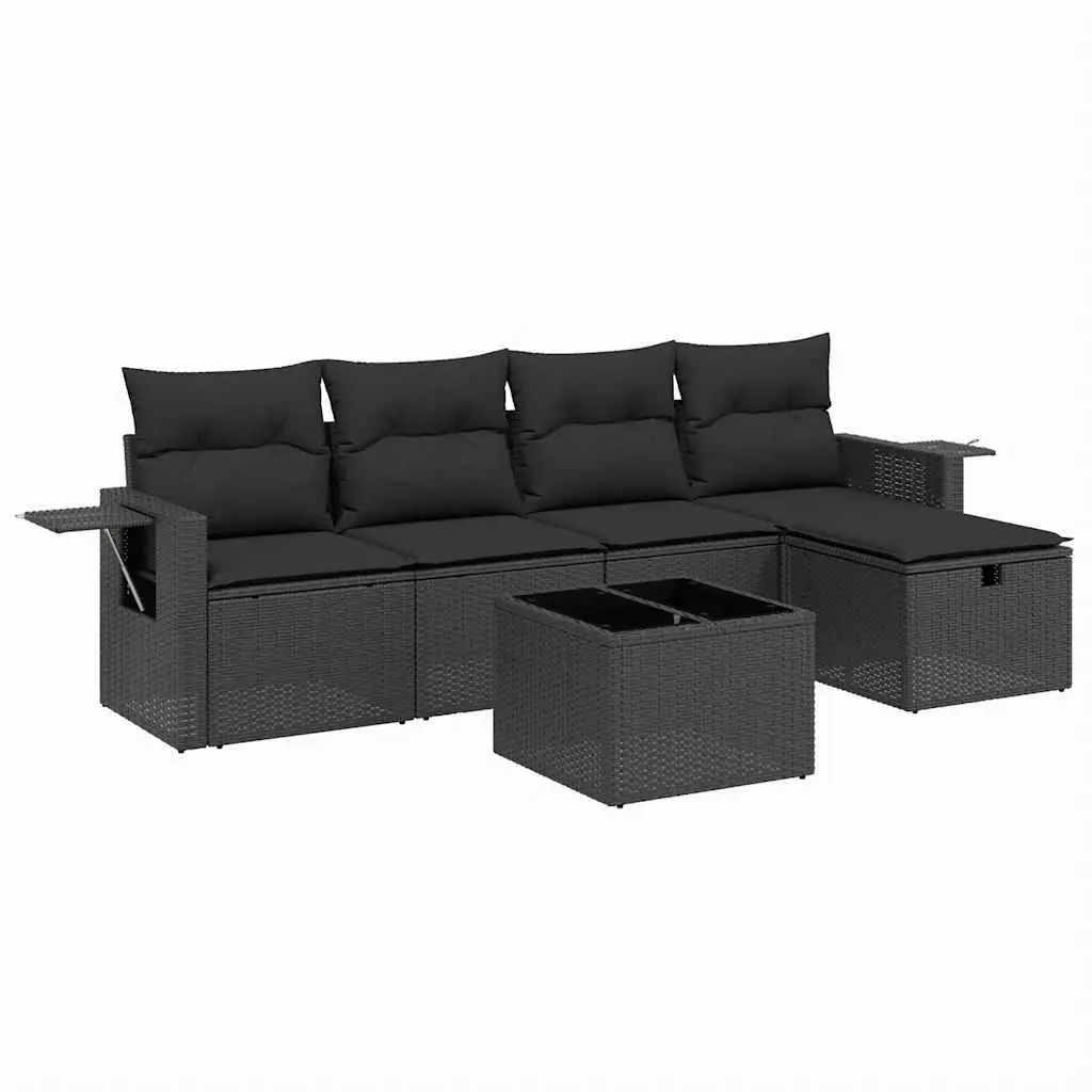 Garden Sofa Set 6 Piece Outdoor Patio Furniture Black Poly Rattan with Cushions