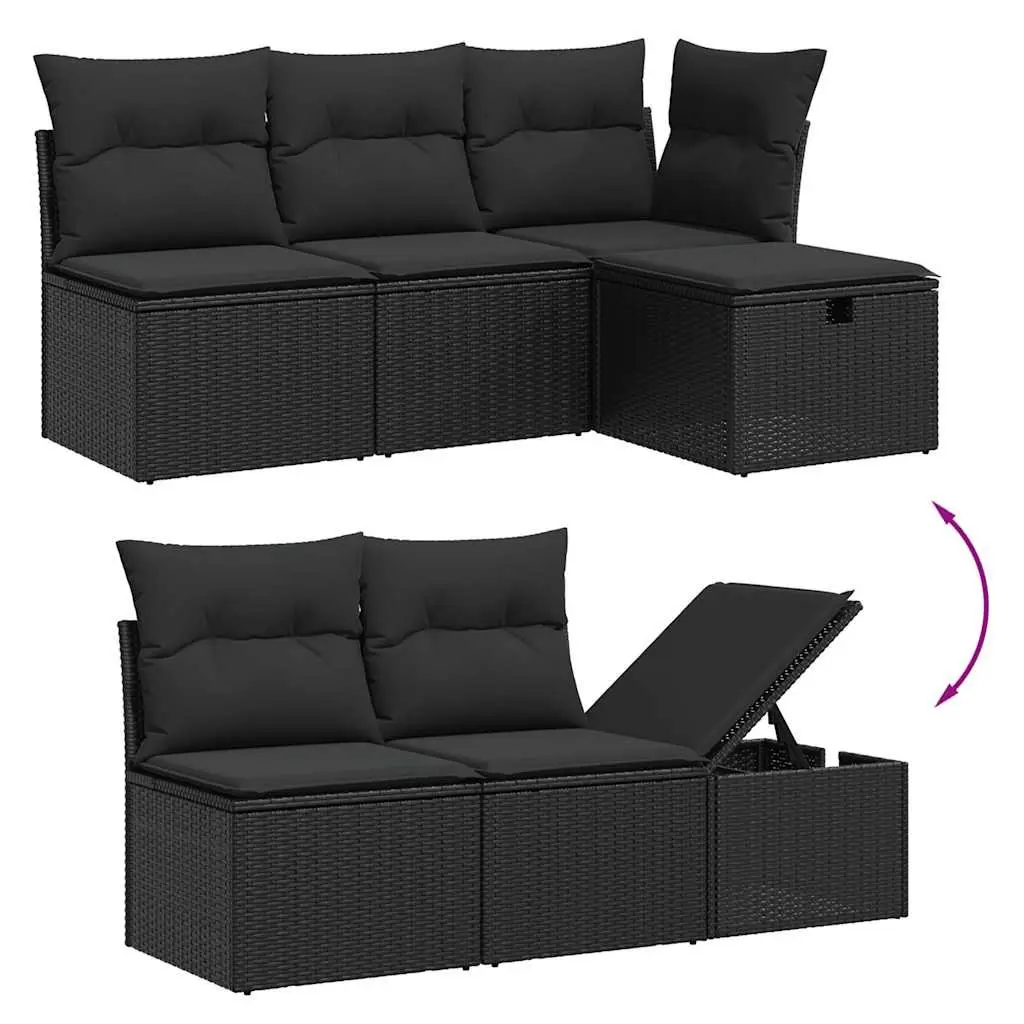 Garden Sofa Set 6 Piece Outdoor Patio Furniture Black Poly Rattan with Cushions