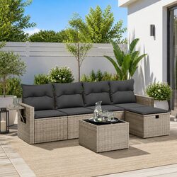 Garden Sofa Set 6 Piece Outdoor Furniture with Cushions Grey Poly Rattan Patio
