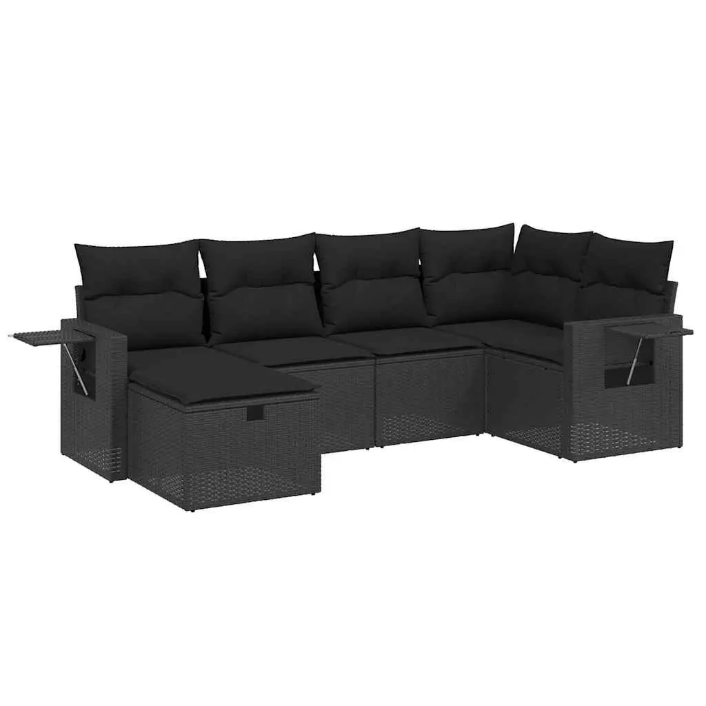 6-Piece Black Patio Sofa Set with Cushions