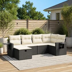 6-Piece Black Patio Sofa Set with Cushions