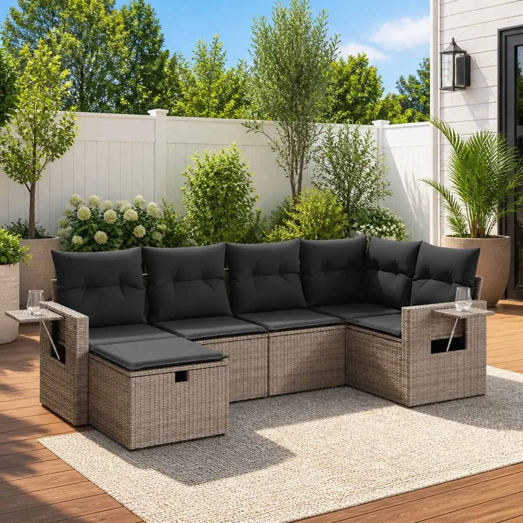 Garden Sofa Set 6 Piece Outdoor Furniture Patio Grey Poly Rattan Modular