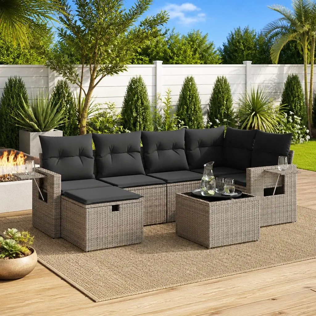 7 Piece Garden Sofa Set Grey Modular Outdoor Furniture with Cushions