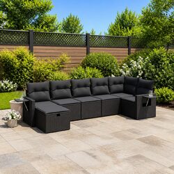 7 Piece Outdoor Garden Sofa Set Patio Furniture with Cushions Black Modular