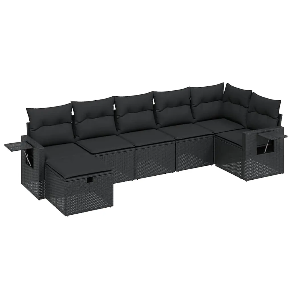 Modular Black Patio Sofa Set 7 Piece with Cushions Outdoor Garden Furniture