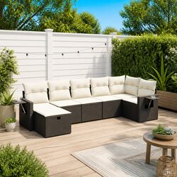 7 Piece Garden Sofa Set Outdoor Patio Furniture with Cushions Black Poly Rattan