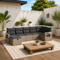 Concise 7 Piece Outdoor Sofa Set with Cushions