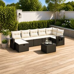 Garden Sofa Set 8 Piece Outdoor Furniture Patio Black Poly Rattan with Cushions