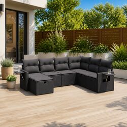 Concise Black 7 Piece Garden Sofa Set for Outdoor Use