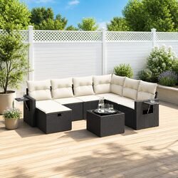 Garden Sofa Set 8 Piece Outdoor Furniture Patio Black Poly Rattan with Cushions