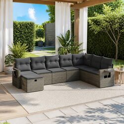 8 Piece Garden Sofa Set Grey Outdoor Furniture Patio Seating with Cushions